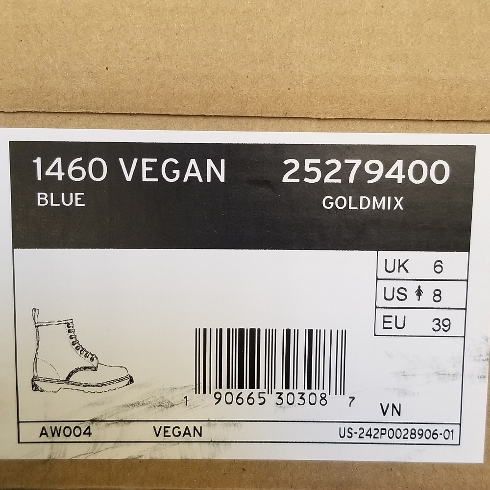 Doc Martens Vegan 1460 Goldmix Blue Combat Boots - Picture 7 of 8